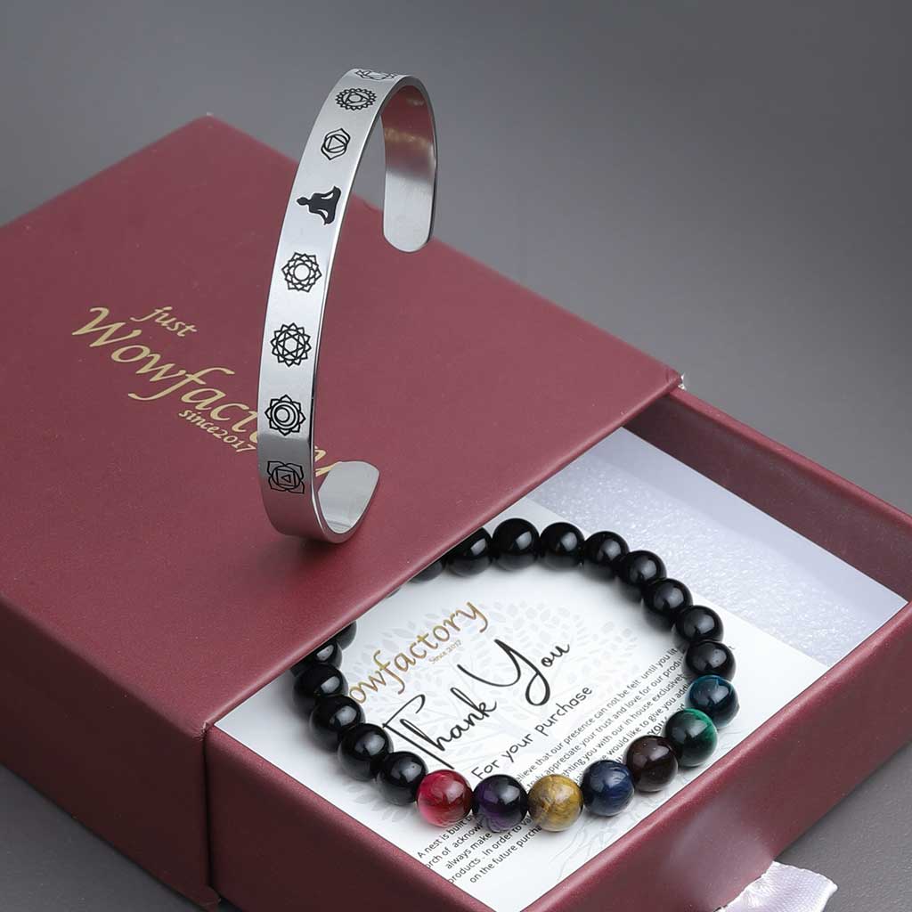 Law Of Continuity"  7 Chakra Yoga Stainless Steel Bracelet