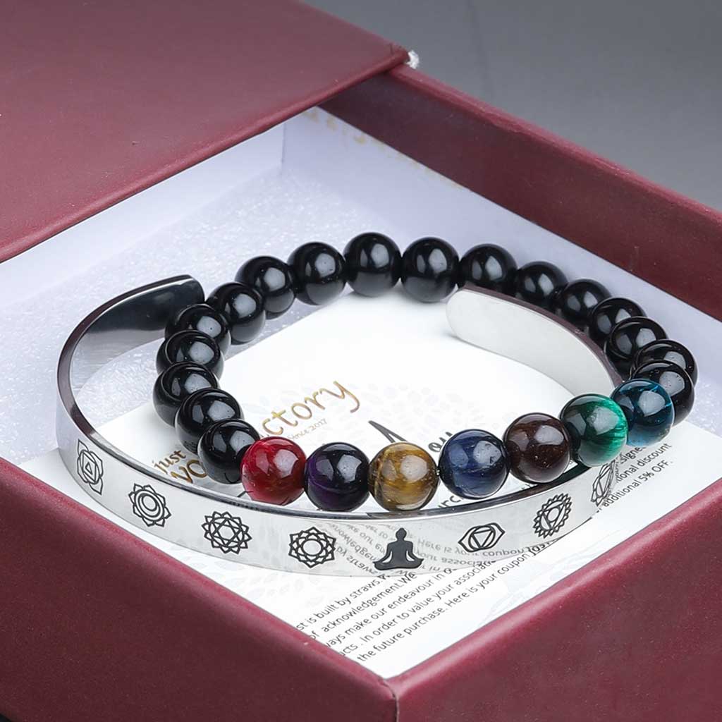 Law Of Continuity"  7 Chakra Yoga Stainless Steel Bracelet