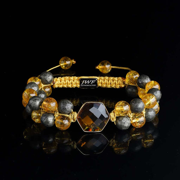 JWF The Precious Fame Pyrite Citrine Braided Bracelet